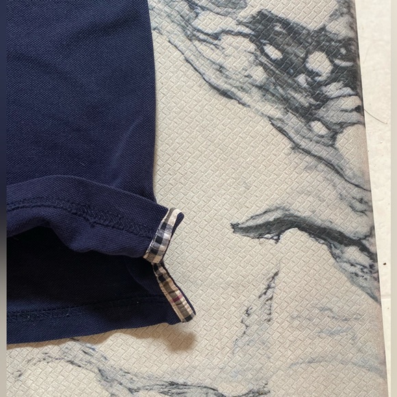 Mens BURBERRY Upscale Polo🐴Navy/ Nova Check Details & sleeve LOGO🔥20.5”p-p-MED - Picture 10 of 16